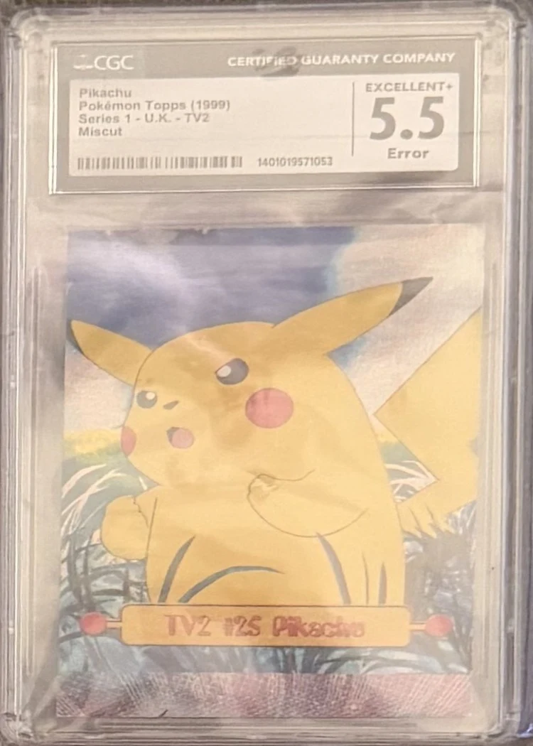 Pikachu (Topps TV2, MISCUT error), graded CGC 5.5 — the exact slab for sale