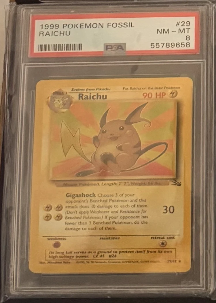 Raichu — Fossil, graded PSA 8 — the exact slab for sale